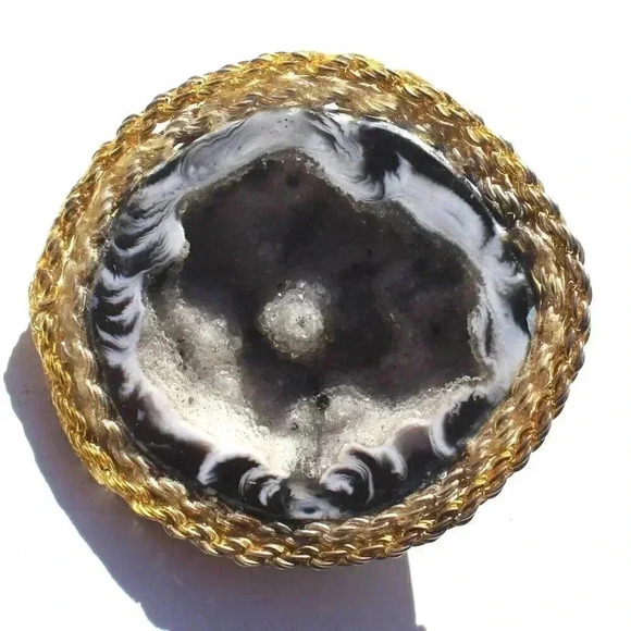 Vintage Gemstone (Agate Stone Geode Crystal) Cowboy Western Tie Clip Decor - Picture 1 of 2